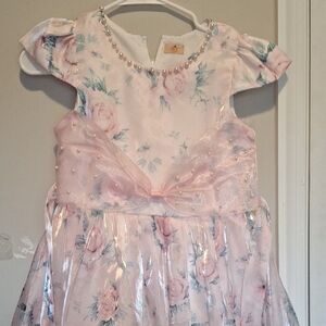 Elegant Pink Floral Dress with Pearl Details